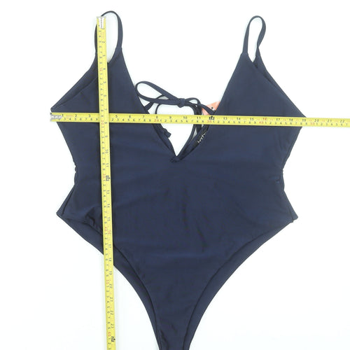 Boohoo Womens Blue One Piece Swimsuit Size 12 Spaghetti Strap