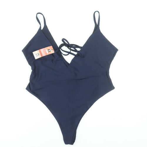 Boohoo Womens Blue One Piece Swimsuit Size 12 Spaghetti Strap