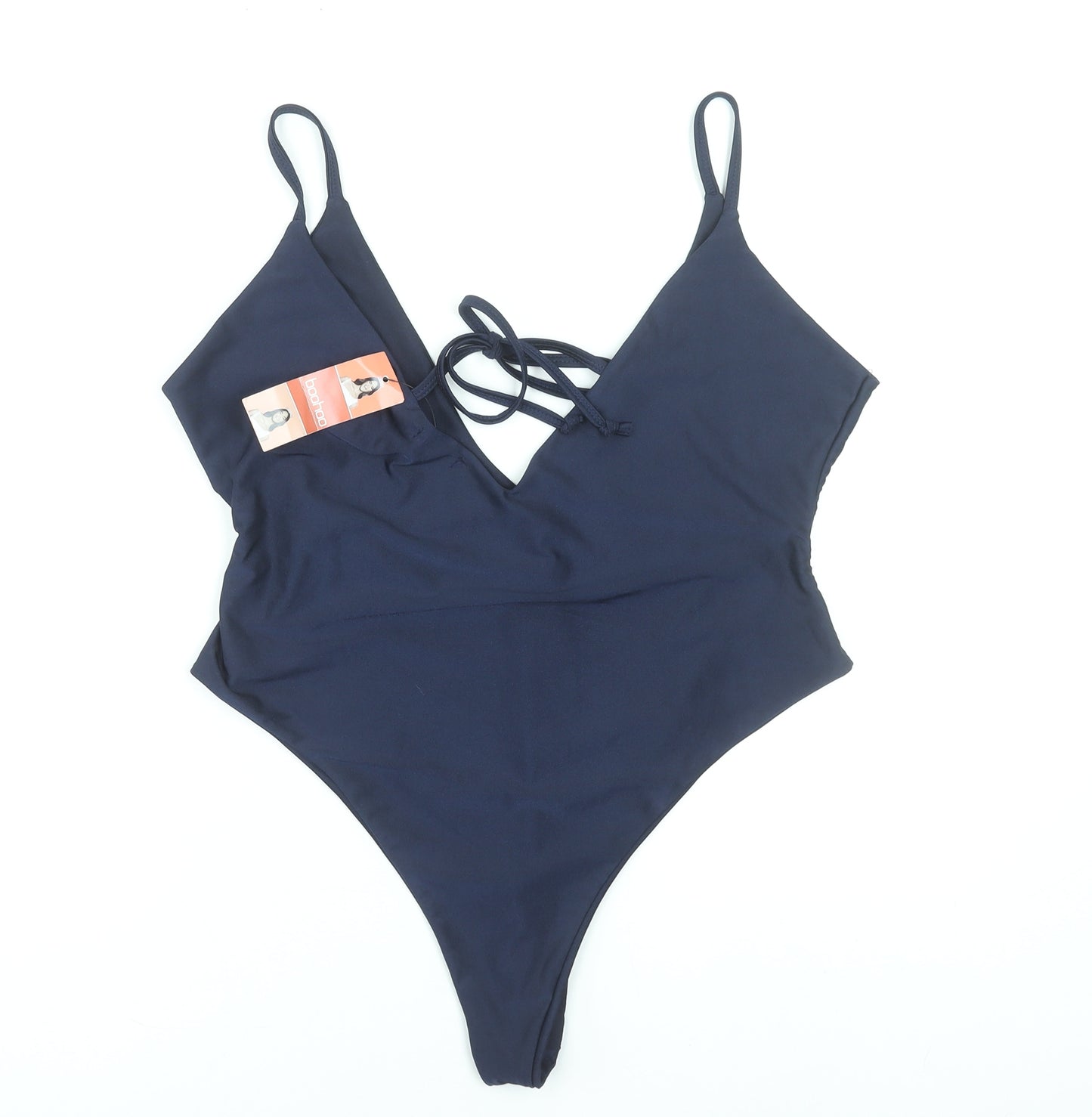 Boohoo Womens Blue One Piece Swimsuit Size 12 Spaghetti Strap