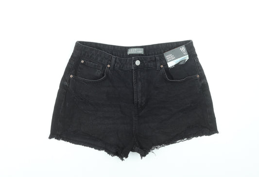 Primark Women Black Size 16 High Waist Denim Cut-Off Shorts