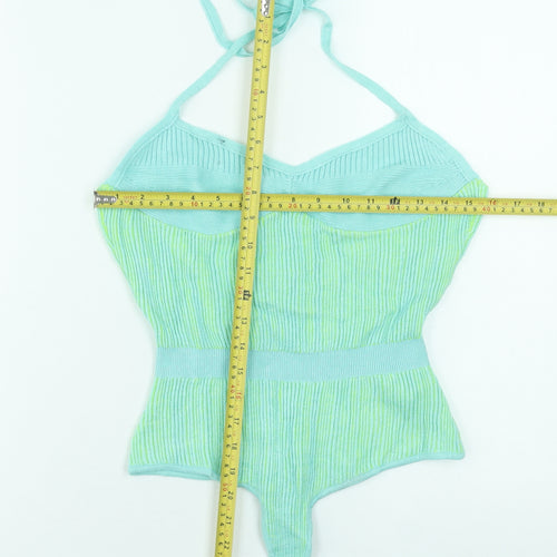 PrettyLittleThing Women Green Knit Halter Bodysuit L Slim Fit Summer