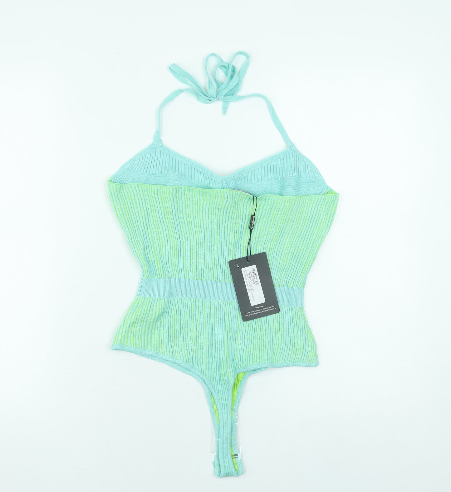 PrettyLittleThing Women Green Knit Halter Bodysuit L Slim Fit Summer