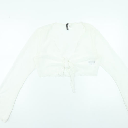 H&M Divided Women's White Cropped Tie Blouse Size 12