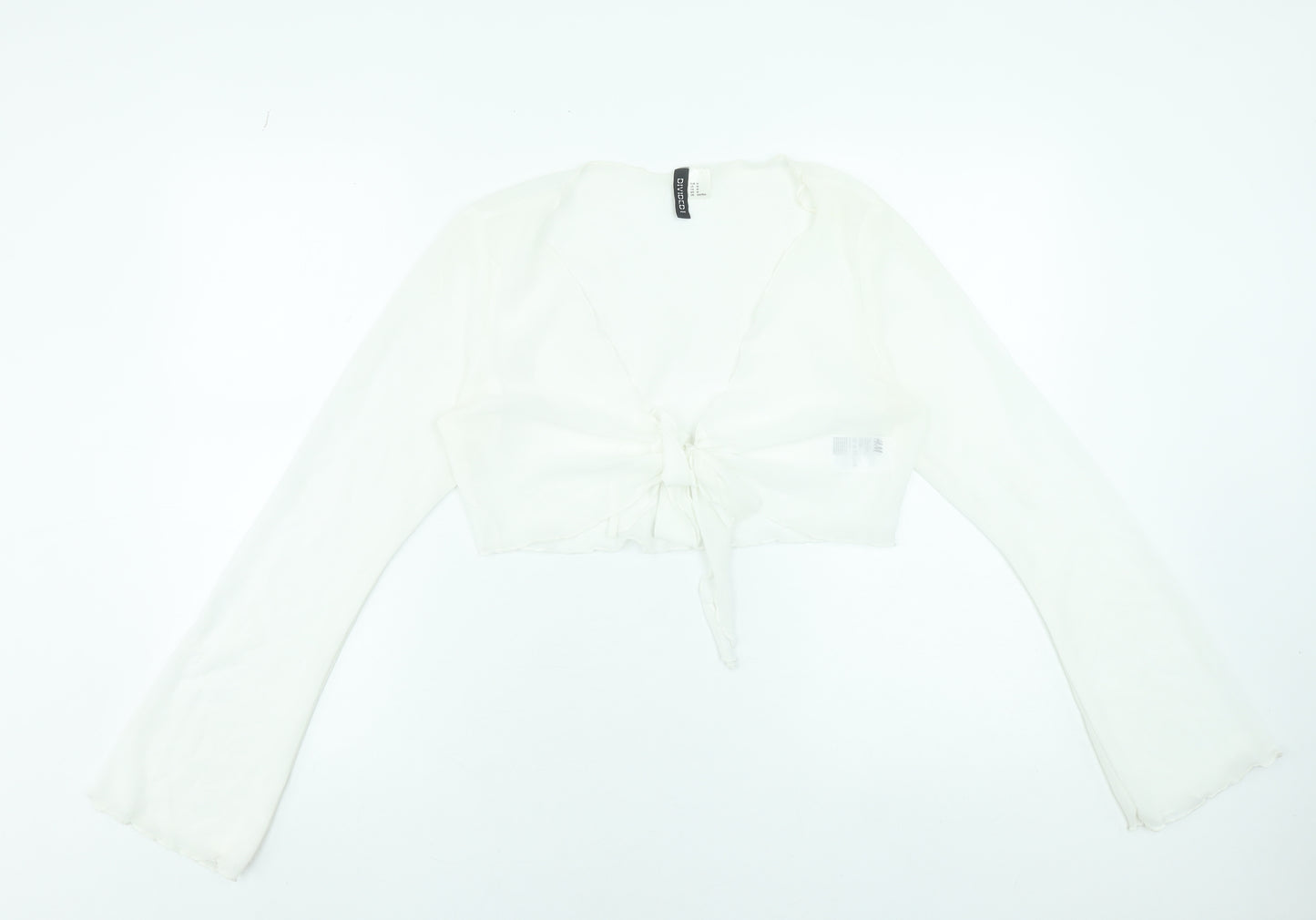 H&M Divided Women's White Cropped Tie Blouse Size 12