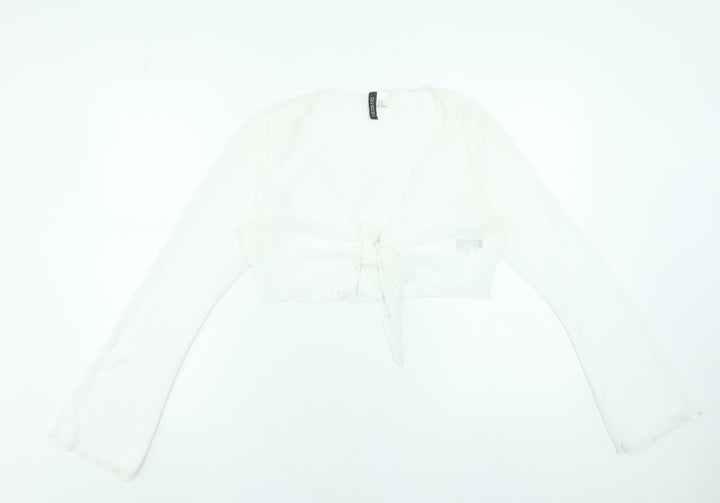H&M Divided Women's White Cropped Tie Blouse Size 12