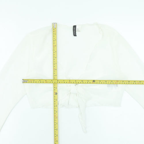 H&M Divided Women's White Cropped Tie Blouse Size 12