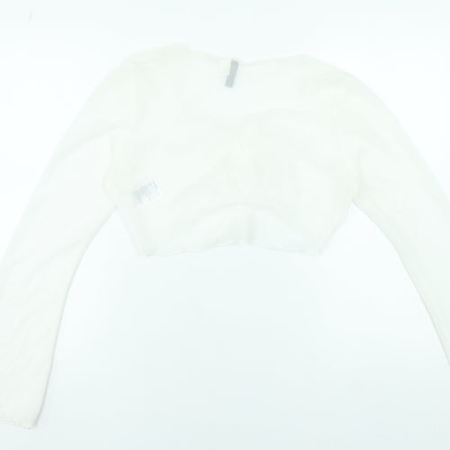 H&M Divided Women's White Cropped Tie Blouse Size 12