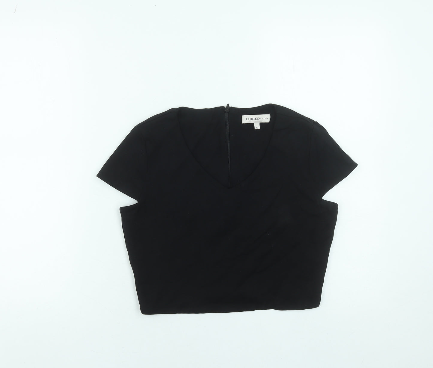 Marks and Spencer Women’s Black Cropped V-Neck Blouse UK 12
