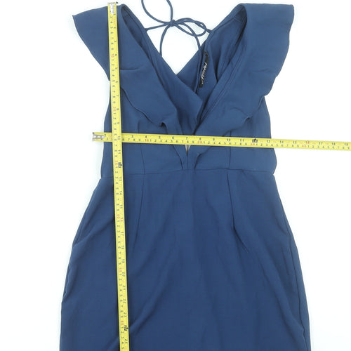 Motel Women’s Blue Short Ruffle V-Neck Bodycon Dress Size S