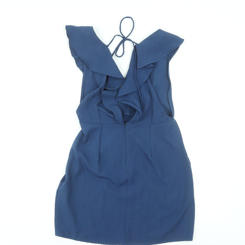 Motel Women’s Blue Short Ruffle V-Neck Bodycon Dress Size S