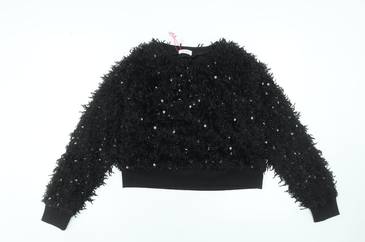Savida Women Black Sequin Long Sleeve Cropped Jumper Size L