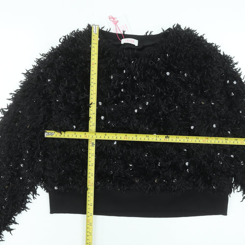 Savida Women Black Sequin Long Sleeve Cropped Jumper Size L