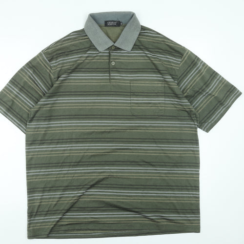 Charles Norton Men’s Green Striped Polo Shirt 2XL Short Sleeve Cotton Blend
