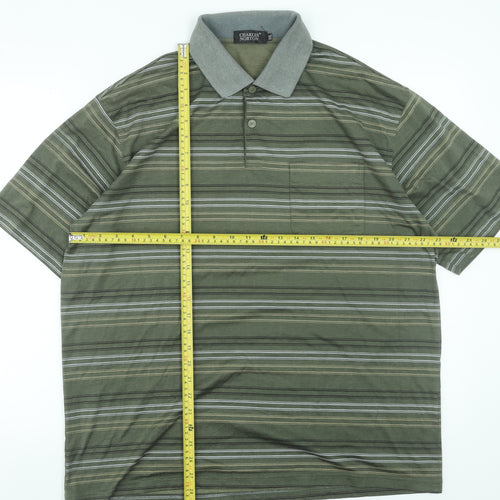 Charles Norton Men’s Green Striped Polo Shirt 2XL Short Sleeve Cotton Blend