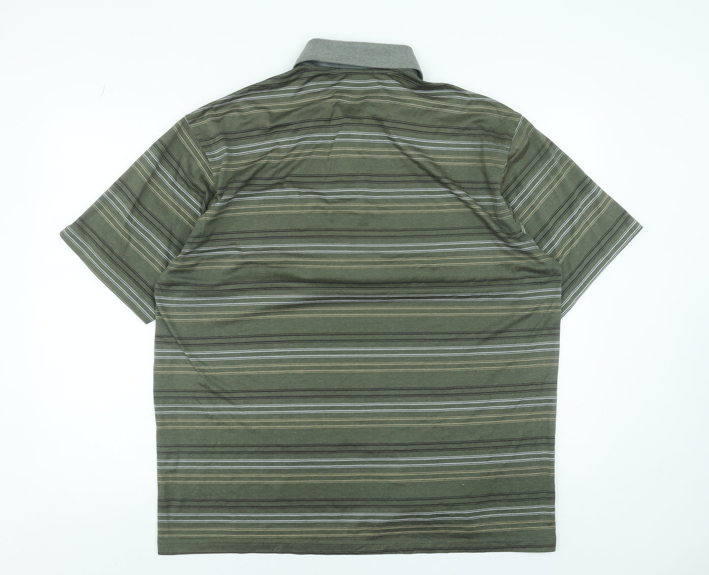 Charles Norton Men’s Green Striped Polo Shirt 2XL Short Sleeve Cotton Blend