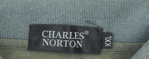 Charles Norton Men’s Green Striped Polo Shirt 2XL Short Sleeve Cotton Blend