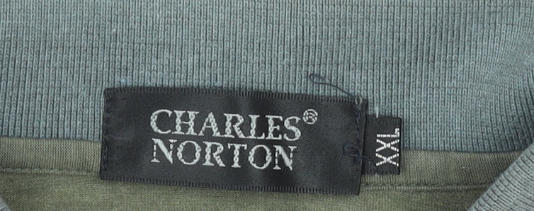 Charles Norton Men’s Green Striped Polo Shirt 2XL Short Sleeve Cotton Blend