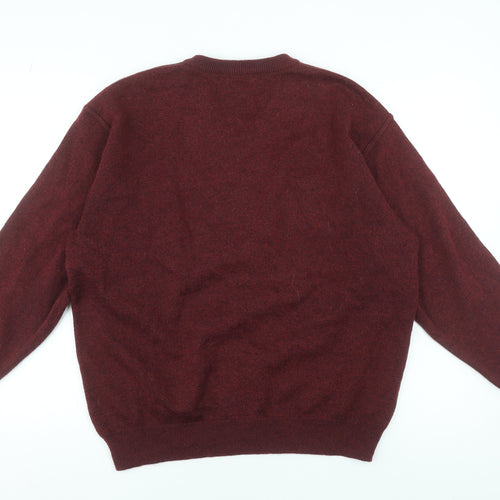 PierPoint Mens Red Check V-Neck Wool Blend Pullover Jumper XL