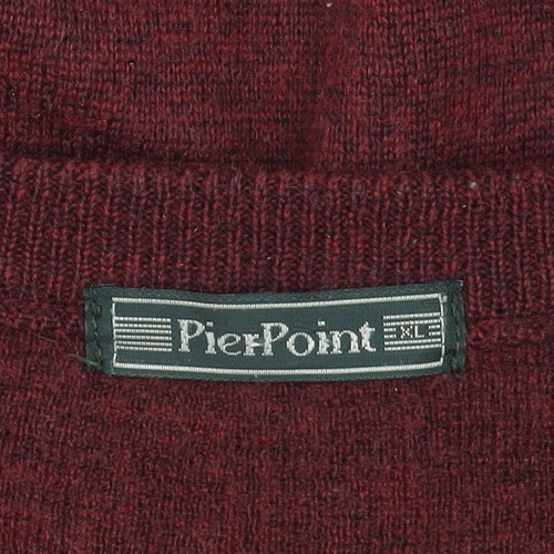 PierPoint Mens Red Check V-Neck Wool Blend Pullover Jumper XL