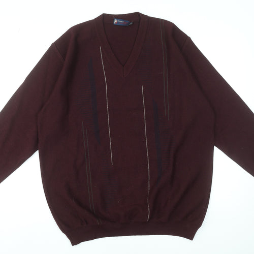 Franco Bencini Men’s Brown XL V-Neck Wool Blend Jumper