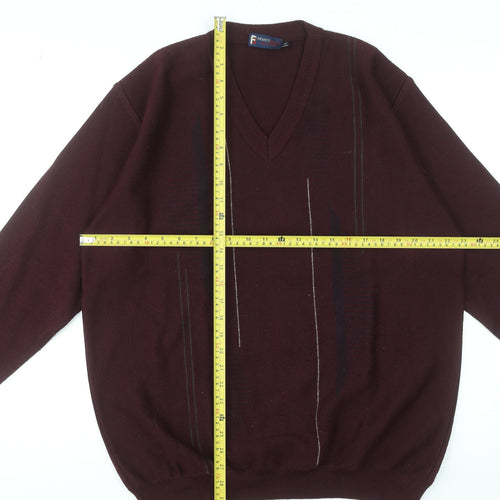 Franco Bencini Men’s Brown XL V-Neck Wool Blend Jumper