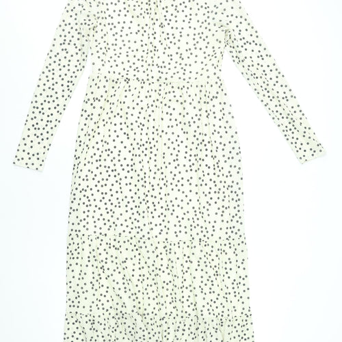 Warehouse Women’s White Polka Dot Midi Fit & Flare Dress Size 8