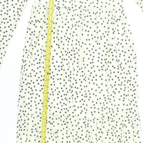 Warehouse Women’s White Polka Dot Midi Fit & Flare Dress Size 8