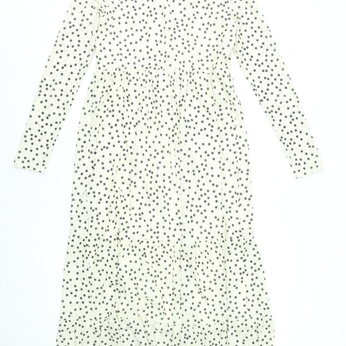 Warehouse Women’s White Polka Dot Midi Fit & Flare Dress Size 8