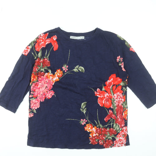 Oasis Women's Navy Floral 3/4 Sleeve Cotton T-Shirt XS