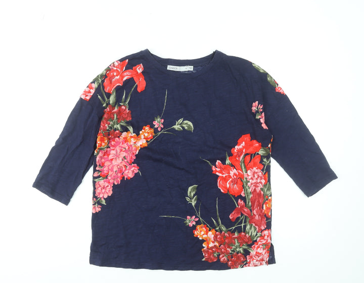 Oasis Women's Navy Floral 3/4 Sleeve Cotton T-Shirt XS