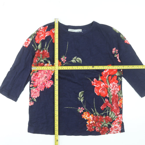 Oasis Women's Navy Floral 3/4 Sleeve Cotton T-Shirt XS