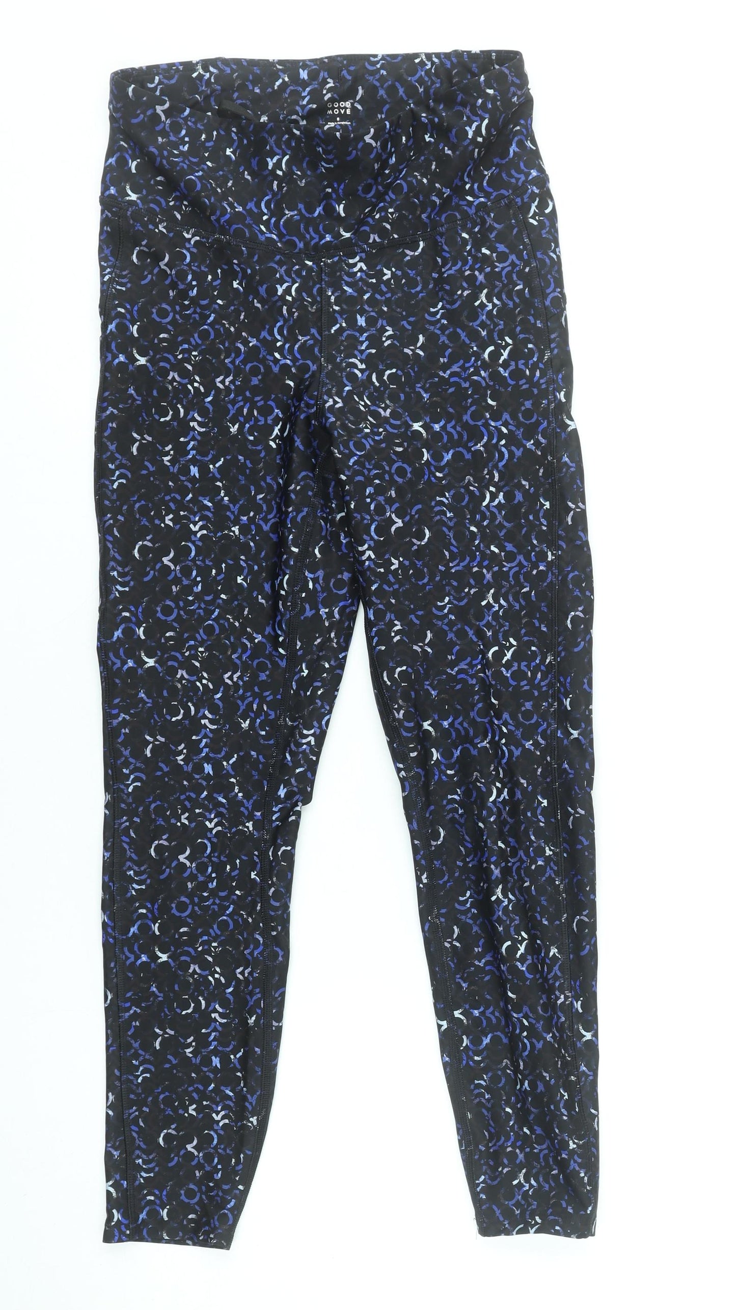 Marks and Spencer Womens Black Blue Abstract Gym Leggings Size 8