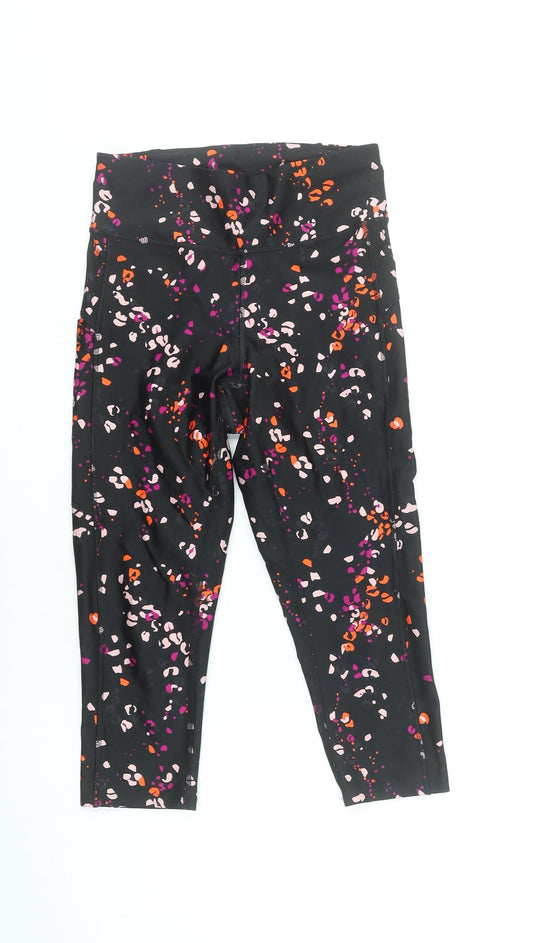 Marks and Spencer Womens Black Capri Leggings Size 8 Printed Activewear