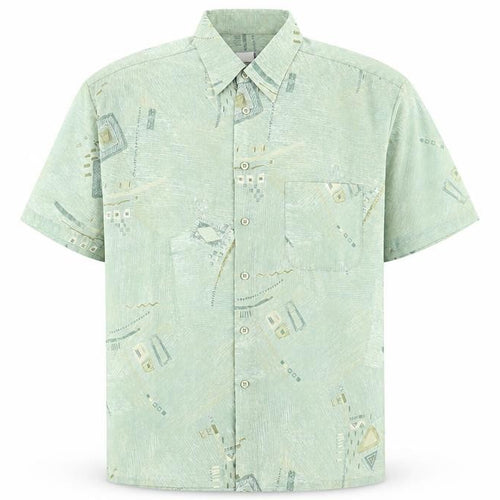 Andros Men's Green Geometric Short Sleeve Button-Up Shirt L