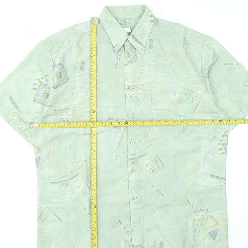 Andros Men's Green Geometric Short Sleeve Button-Up Shirt L
