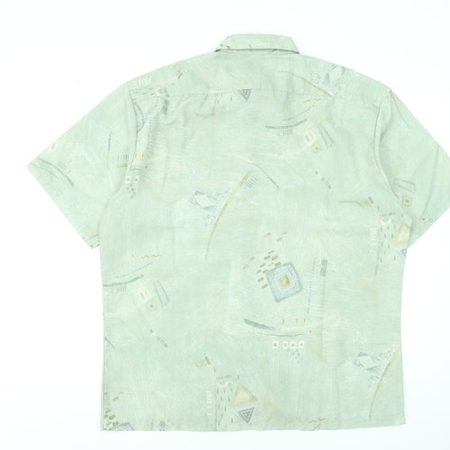 Andros Men's Green Geometric Short Sleeve Button-Up Shirt L