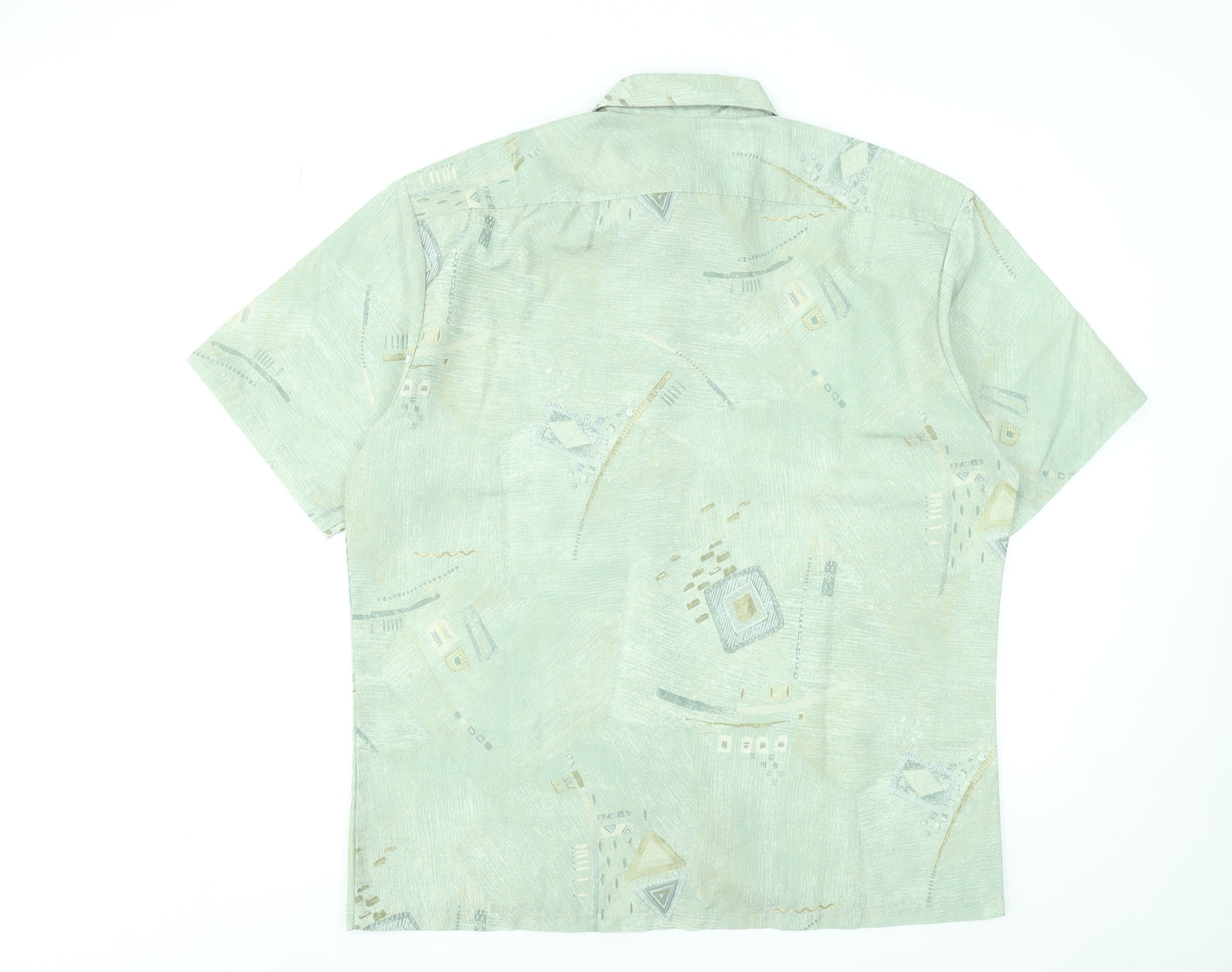 Andros Men's Green Geometric Short Sleeve Button-Up Shirt L