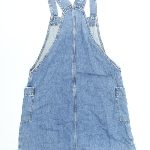 River Island Women's Blue Denim Pinafore Dress UK 12 Button Front
