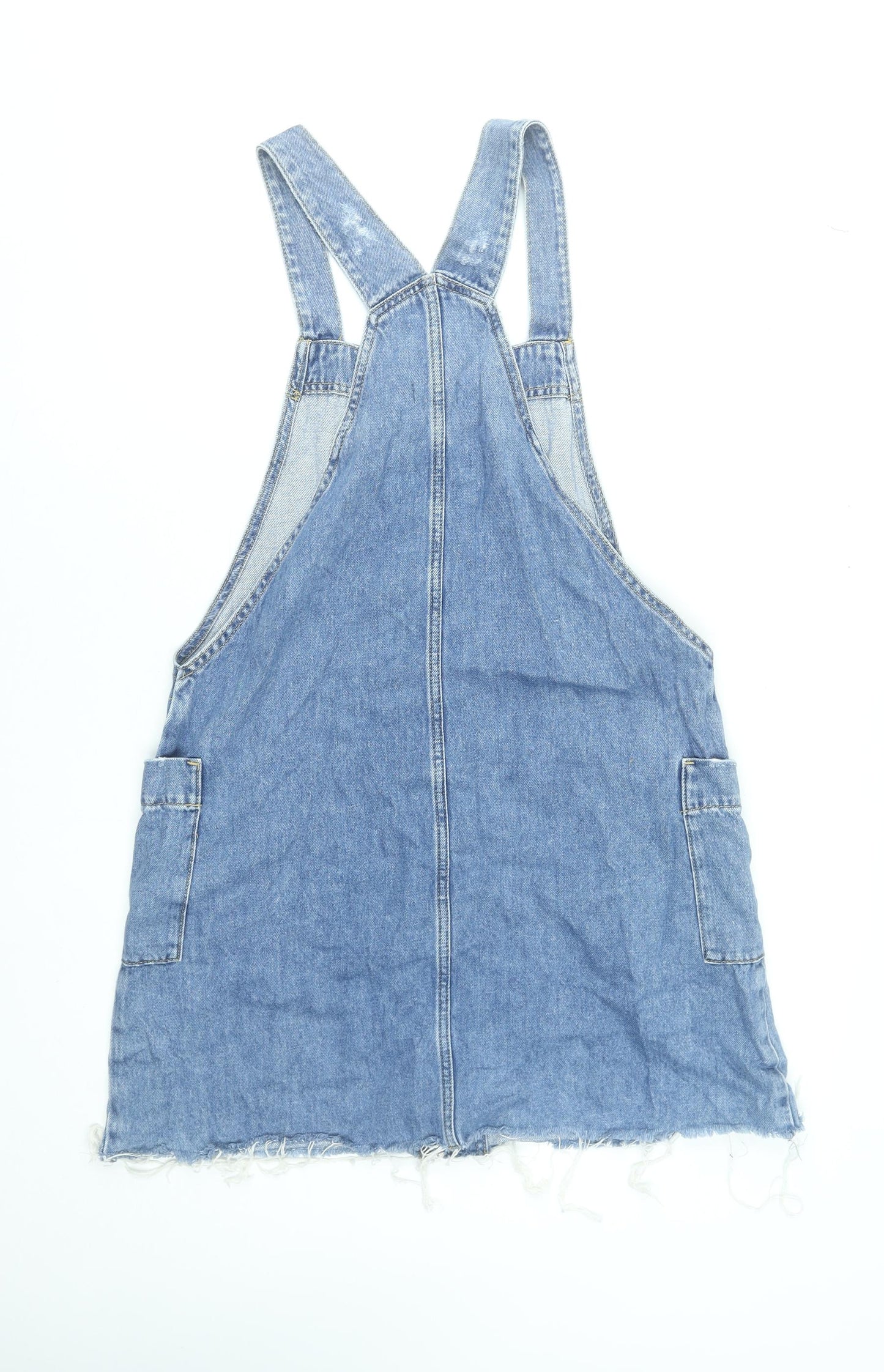 River Island Women's Blue Denim Pinafore Dress UK 12 Button Front