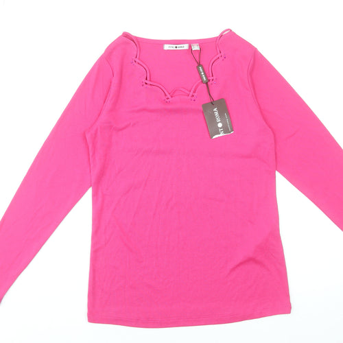Punto Roma Women’s Pink Long Sleeve Beaded Scoop Neck T-Shirt Size S