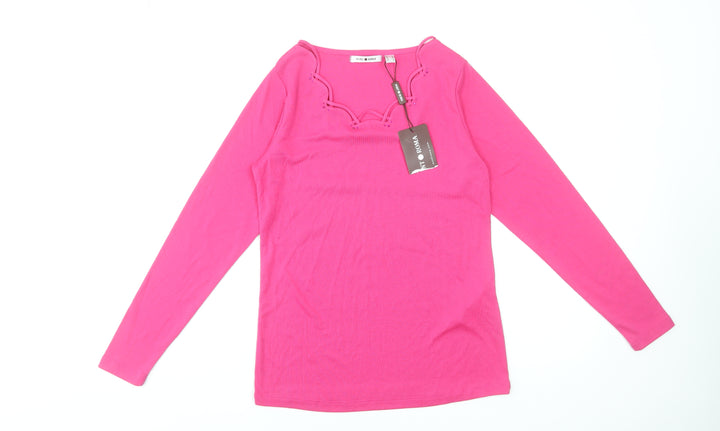 Punto Roma Women’s Pink Long Sleeve Beaded Scoop Neck T-Shirt Size S