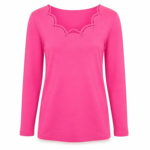 Punto Roma Women’s Pink Long Sleeve Beaded Scoop Neck T-Shirt Size S