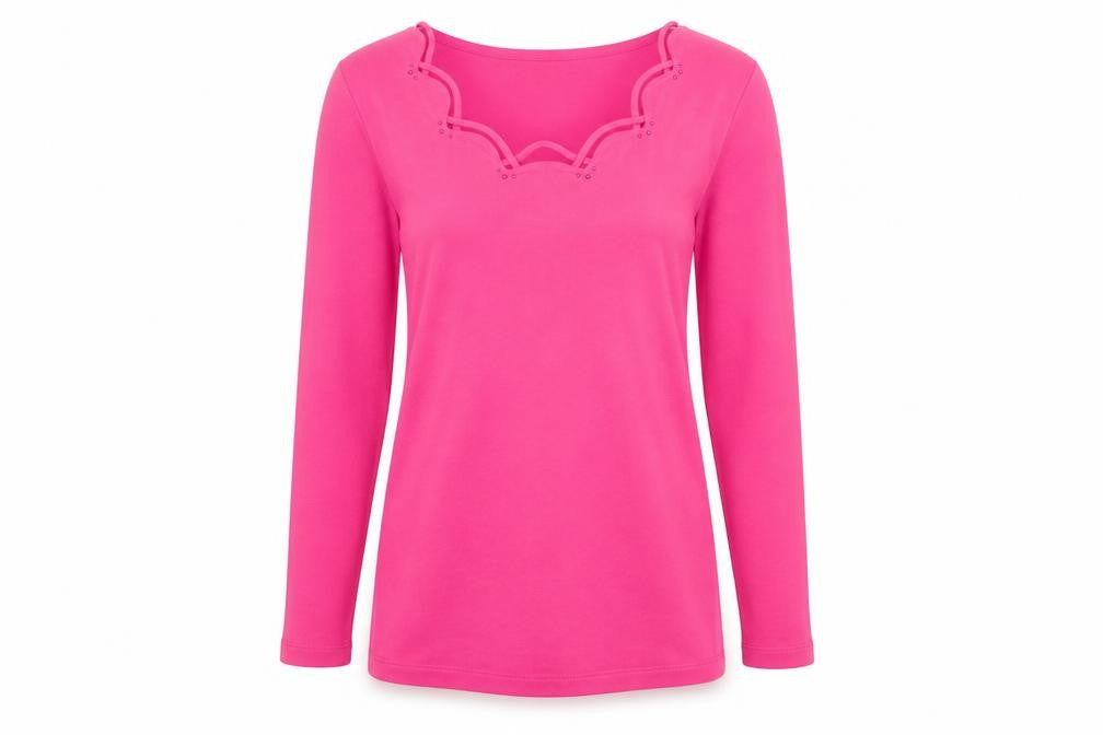 Punto Roma Women’s Pink Long Sleeve Beaded Scoop Neck T-Shirt Size S