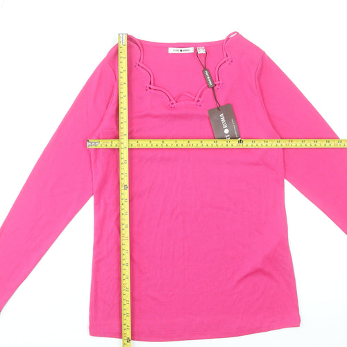 Punto Roma Women’s Pink Long Sleeve Beaded Scoop Neck T-Shirt Size S