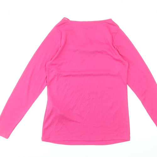 Punto Roma Women’s Pink Long Sleeve Beaded Scoop Neck T-Shirt Size S