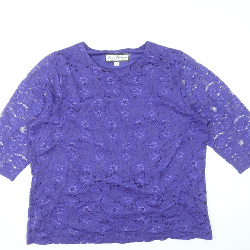 Paco Boutique Women’s Purple Floral Lace 3/4 Sleeve Blouse Size 16