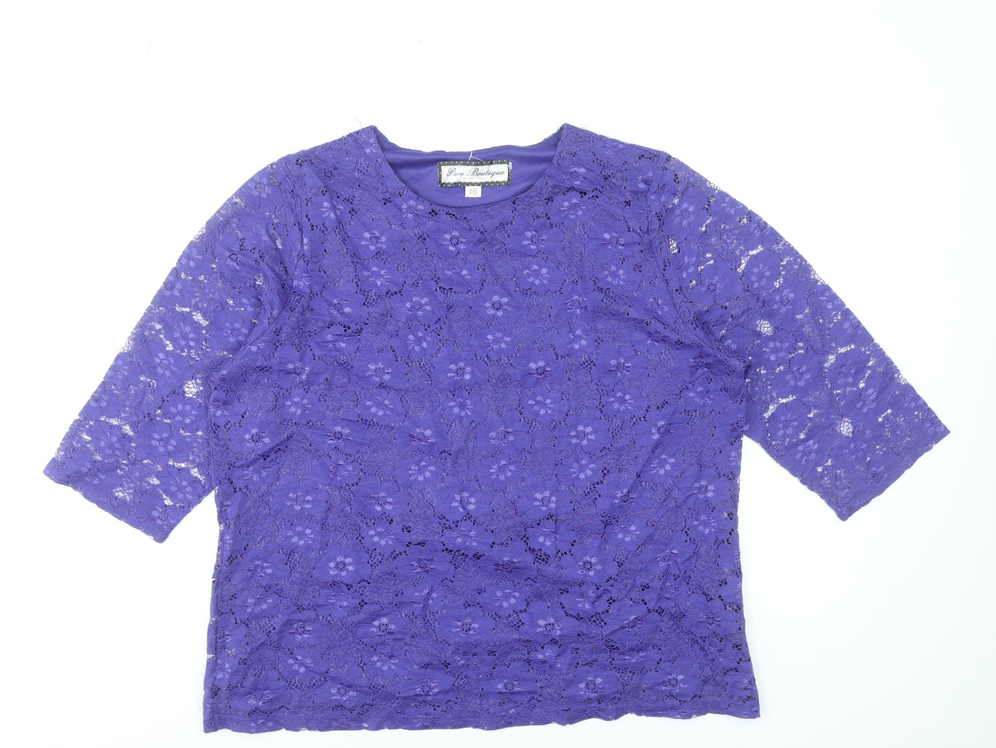 Paco Boutique Women’s Purple Floral Lace 3/4 Sleeve Blouse Size 16