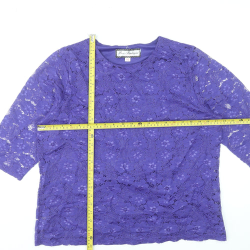 Paco Boutique Women’s Purple Floral Lace 3/4 Sleeve Blouse Size 16