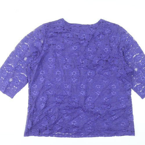Paco Boutique Women’s Purple Floral Lace 3/4 Sleeve Blouse Size 16