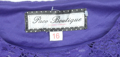 Paco Boutique Women’s Purple Floral Lace 3/4 Sleeve Blouse Size 16
